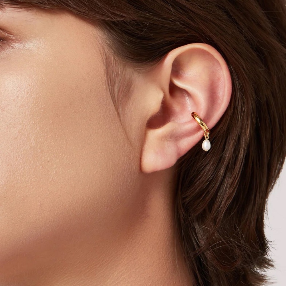 Gold Pearl Drop Huggie Earring - Women Jewelry
